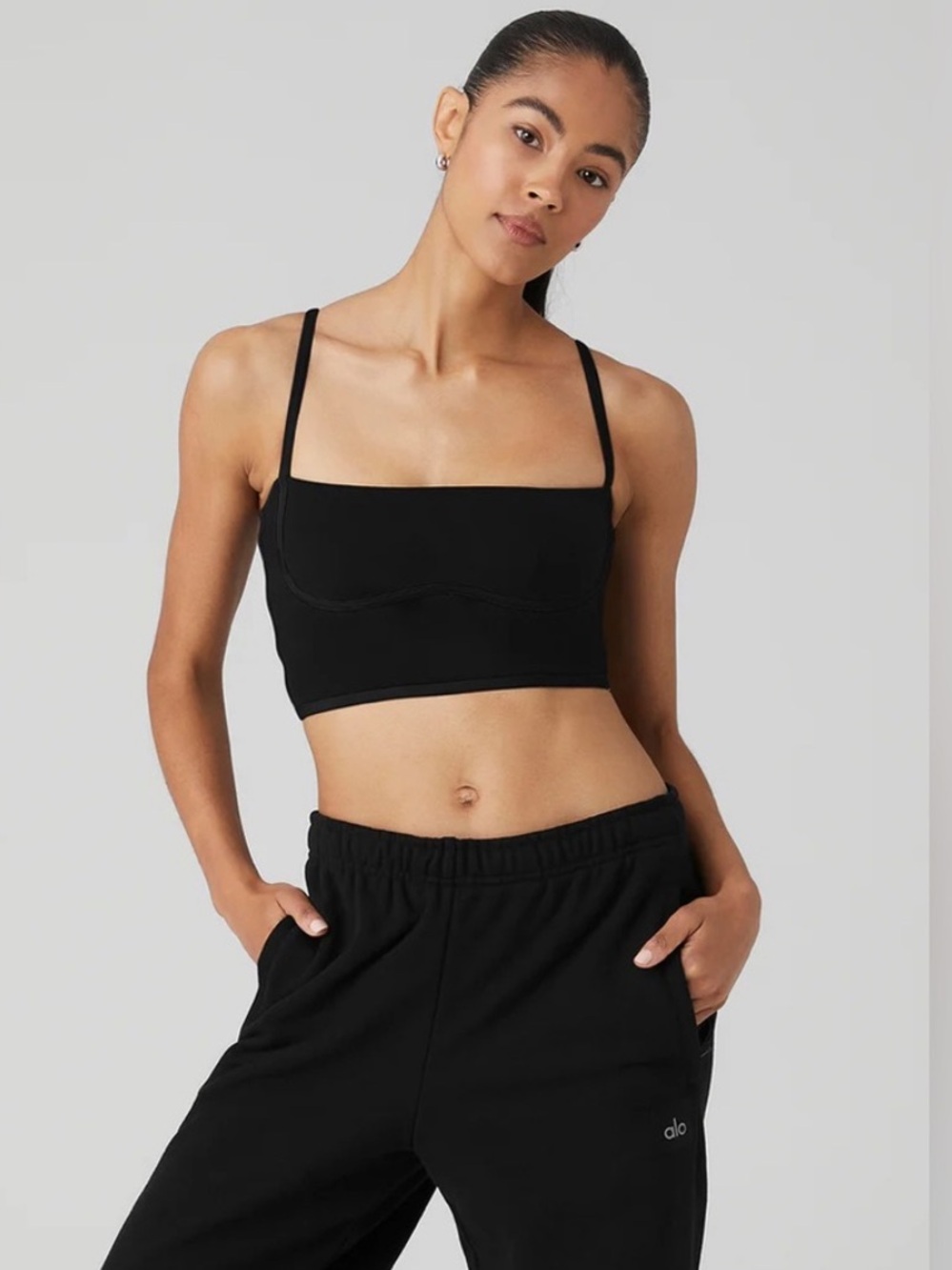 ALO Yoga Black Streamlined Square-Neck Bra Tank
